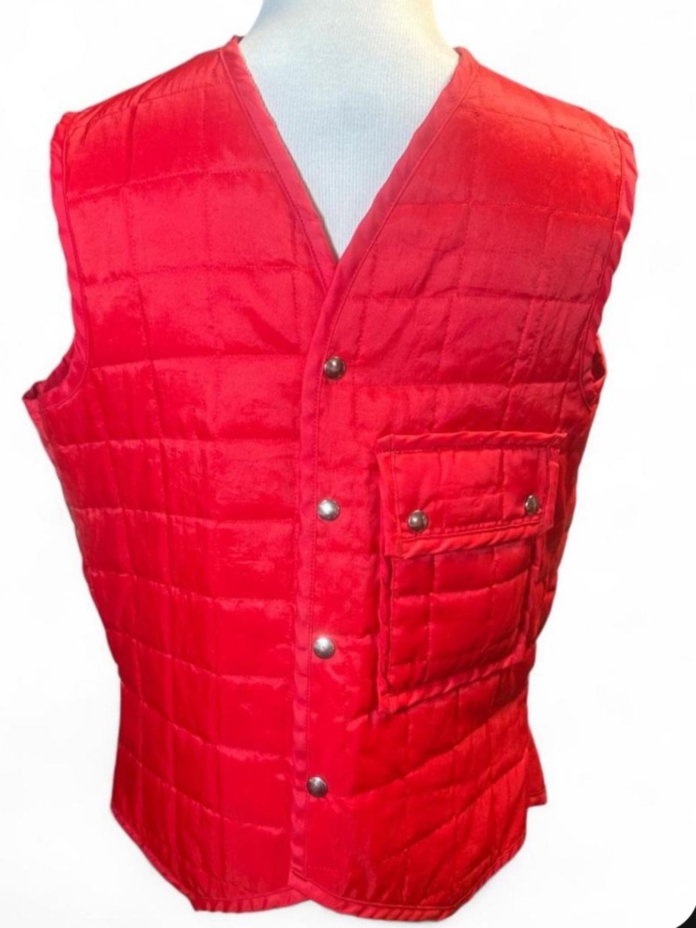 Vintage 80s Riverside Masterliner Red Quilted Workwear Vest Button Snaps Sz L